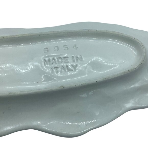 Olive Leaf Shaped Serving Tray Italy Made 6954 10" x 4" x 1" Ceramic Handpainted - Picture 4 of 6